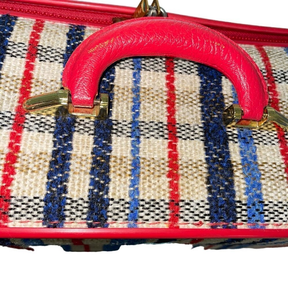Vintage Womens Suitcase Multicolor Mcm Plaid With Lock and Keys - Picture 6 of 10